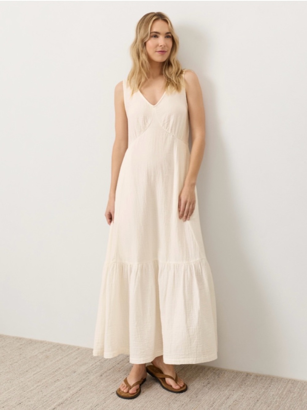 Organic Coastal Double Gauze Beach To Brunch Maxi Dress NWT